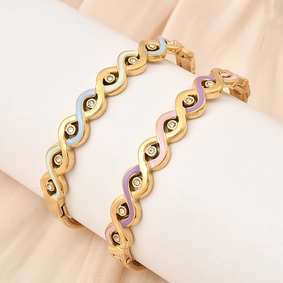 304 Женские браслеты из нержавеющей стали с эмалированным покрытием и шарнирным креплением, глаз, со стразами, реальный 18 k позолоченный, ионное покрытие (ip), долговечный