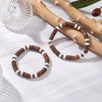 2шт. браслеты из натуральных кокосовых и синтетических бирюзовых бусин для мужчин и женщин, рондель