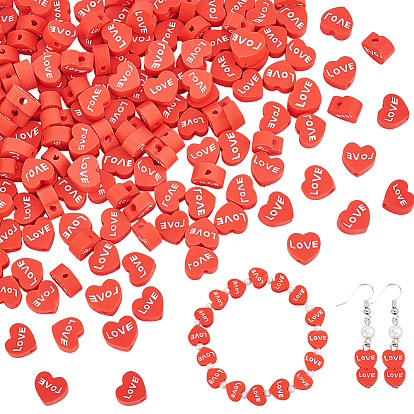 200 бусины из полимерной глины ручной работы., сердце со словом "love"