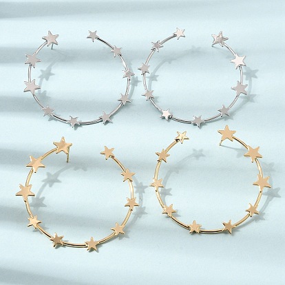 Brass Stud Earrings for Women, Star