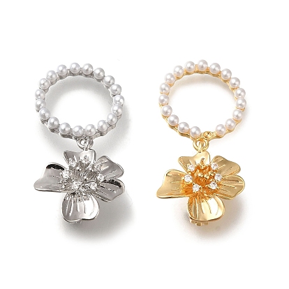 Messing mit Zirkonia Anhänger, Cadmiumfrei und Nickel frei und Bleifrei, abs mit Imitationsperle, Blume