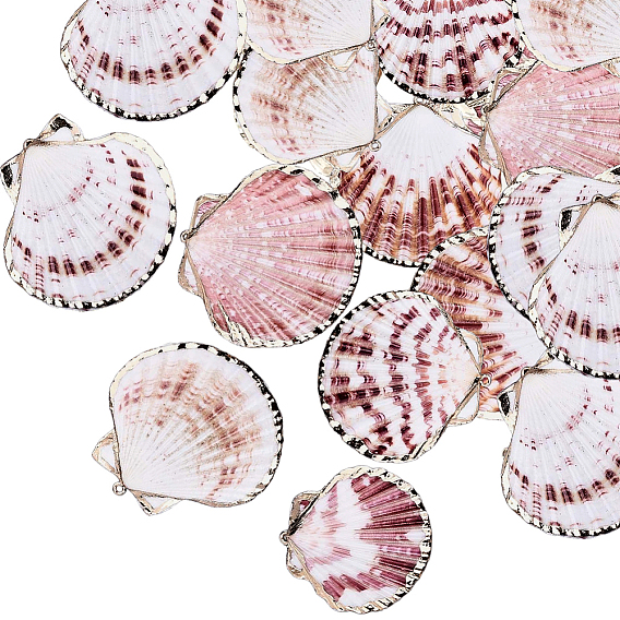 20Pcs Electroplate Natural Sea Shell Pendants, Shell Shape Charms with Iron Findings, Light Gold