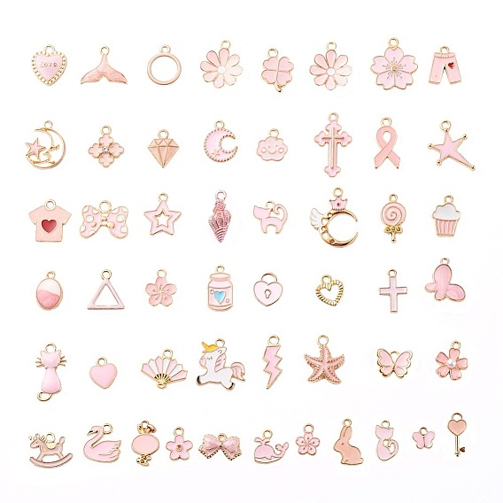 50 шт 50 стиль подвески из сплава эмали, золотой свет, разнообразные