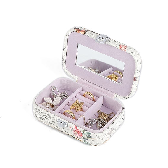 Rectangle PU Imitation Leather Tower Printed Jewelry Storage Boxes, for Ring Earring Holder, Gift for Women