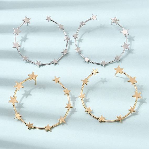 Brass Stud Earrings for Women, Star