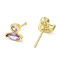 Brass Horse Eye Stud Earrings, with Cubic Zirconia, Long-Lasting Plated, Lead Free & Cadmium Free