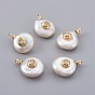 Подвески из натурального пресноводного жемчуга, с кубического циркония и латуни выводов, долговечный, плоско-круглые