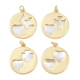 Природные подвески оболочки, латунные полые плоские круглые подвески с соединительными кольцами, реальный 18 k позолоченный, без свинца и без кадмия, долговечный, стойки покрытие, цвет морской раковины