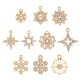 60шт 10 стили подвески со стразами из сплава, снежинка/звезда