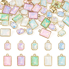 40шт 10 стили стеклянные подвески, шестиугольник, шестиугольник и прямоугольник, с фурнитурой из светлого золотистого сплава, граненые