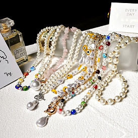 Ожерелье ручной работы из цветного стекла для женщин с уникальным дизайном и цепочкой на ключицу с жемчужным замком, Металлический осенне-зимний аксессуар для свитера