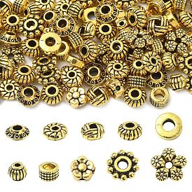 100Pcs 10 Style Tibetan Style Alloy Spacer Beads, Mixed Shapes