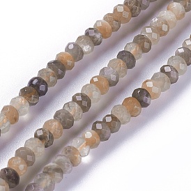 Natural Black Sunstone Beads Strands, Faceted, Rondelle