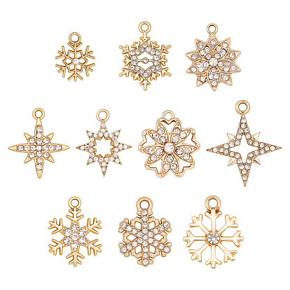 60шт 10 стили подвески со стразами из сплава, снежинка/звезда