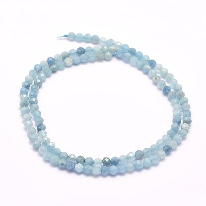 Natural Aquamarine Beads Strands, Faceted, Round