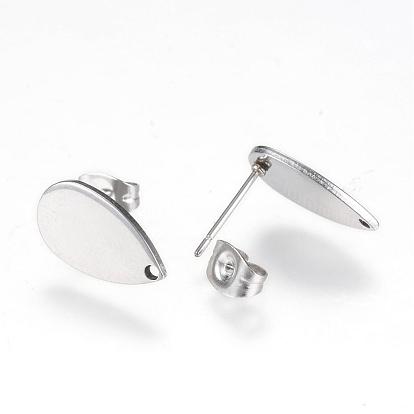 304 Stainless Steel Stud Earring Findings, with Loop and Flat Plate, Teardrop