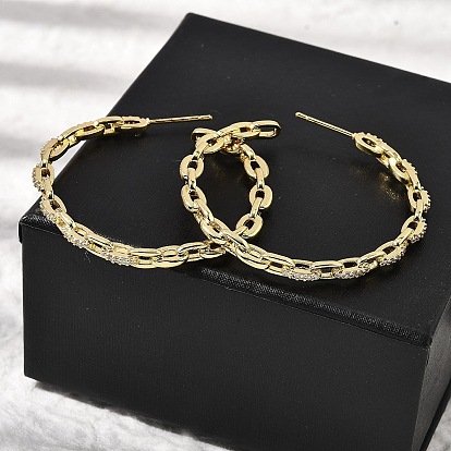 Серьги-гвоздики в форме буквы С из латуни с прозрачным кубическим цирконием, без кадмия и без свинца, долговечный, стойки покрытие, цепочка-оберег