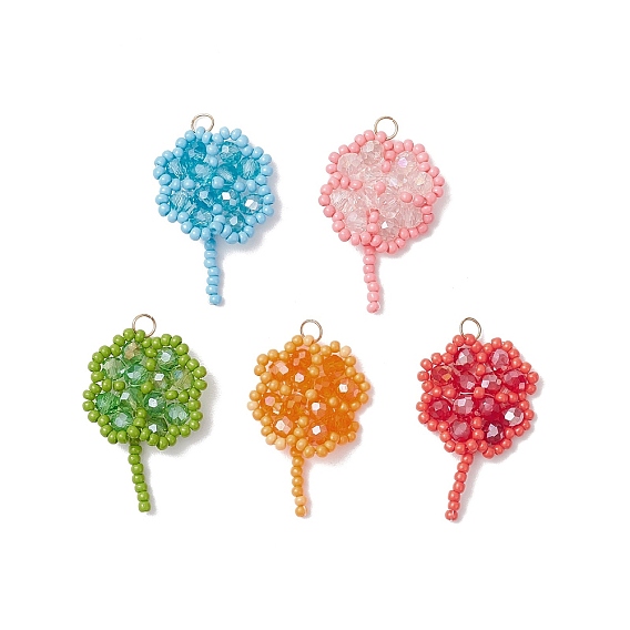 Подвески из стеклянных бусин ручной работы в виде клевера, с 304 кольцами из нержавеющей стали и стеклом, граненые