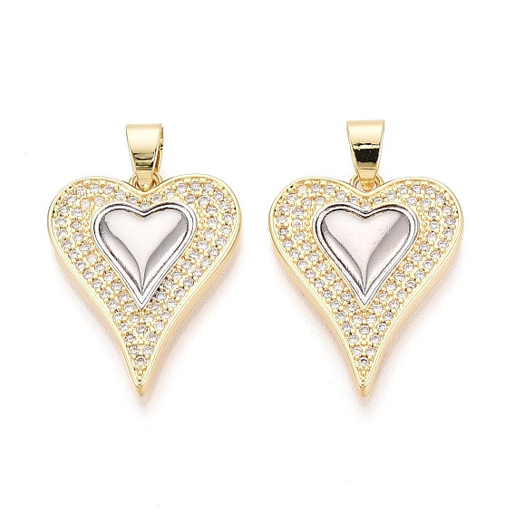 Подвески из латуни с микро-паве ко Дню святого Валентина, прозрачные циркониевые подвески, сердце прелести