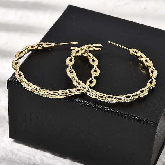 Серьги-гвоздики в форме буквы С из латуни с прозрачным кубическим цирконием, без кадмия и без свинца, долговечный, стойки покрытие, цепочка-оберег