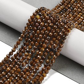 Natural Tiger Eye Beads Strands, Faceted Round