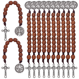 12Pcs Wood Beads Hanging Decor, Saint Benedict & Cross Charm Decorative