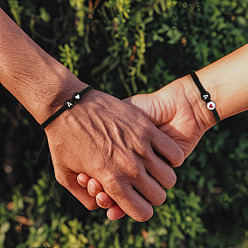 304 Браслеты из плетеных бусин с буквами алфавита из нержавеющей стали, Регулируемые украшения из плетеного нейлонового шнура для женщин и мужчин