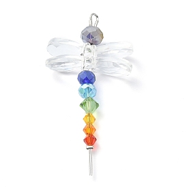 Glass Beaded Pendants, with 304 Stainless Steel Findings, Dragonfly Charms