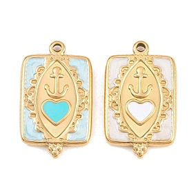 304 нержавеющей стальной эмали подвески, Прямоугольные подвески с узором «конский глаз» и «якорь», ионное покрытие (ip), золотые