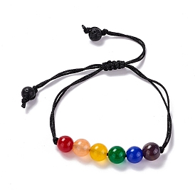 Rainbow Pride Bracelet, Glass Round Braided Bead Bracelet for Men Women