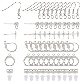 Stainless Steel Stud Earring Findings, with Earring Hooks, Leverback Earrings Findings, Stainless Steel & Plastic Ear Nuts
