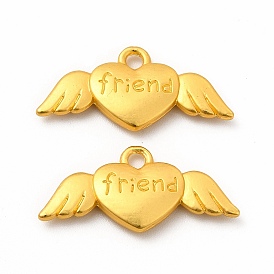 Rack Plating Alloy Pendants, Heart with Wing & Word Friend Charm