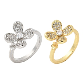 Закрепки для колец-манжет с цветочным узором из латуни с микропаве из кубических цирконий, за половину пробурено бисера, долговечный, без свинца и без кадмия, стойки покрытие