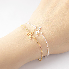 Adorable Paper Crane Bracelet with Bird Charm - Stainless Steel Party Gift for Women
