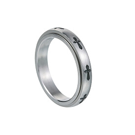Cross Titanium Steel Rotating Finger Ring, Fidget Spinner Ring for Calming Worry Meditation