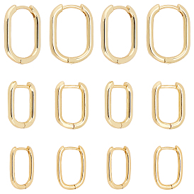 PandaHall Elite 6 Pais 3 Style Oval Brass Huggie Hoop Earrings for Girl Women