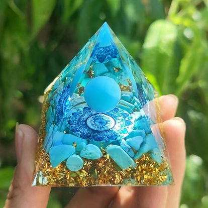 Orgonite Pyramid Resin Energy Generators, Gemstone Chips Inside for Home Office Desk Decoration