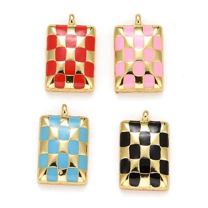 Подвески из латуни с эмалью в стойку, долговечный, реальный 18 k позолоченный, без свинца и без кадмия, прямоугольные