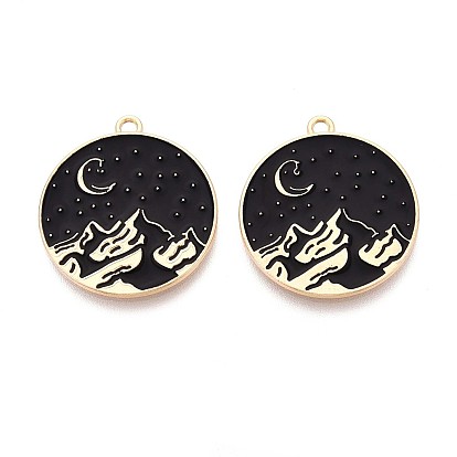 Подвески из экологически чистого сплава с эмалью, без кадмия и без свинца и без никеля, плоский круглый с горой и луной, золотой свет