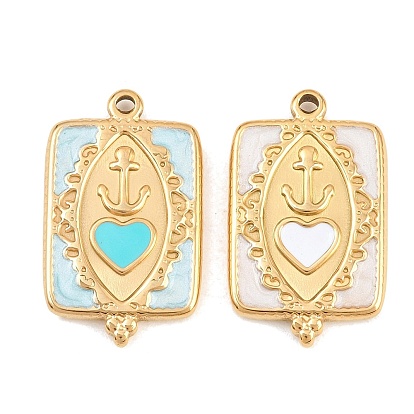 304 нержавеющей стальной эмали подвески, Прямоугольные подвески с узором «конский глаз» и «якорь», ионное покрытие (ip), золотые