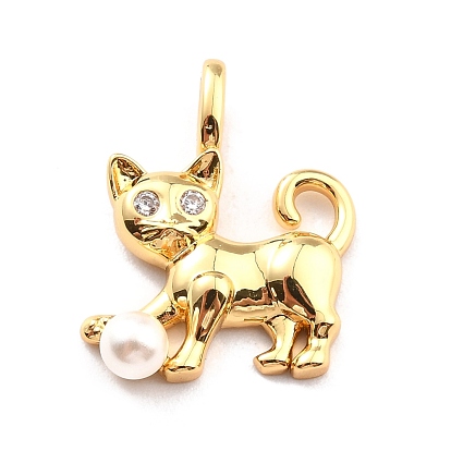 Покрытие стойки латунь микропаве прозрачные подвески из кубического циркония, с белыми акриловыми бусинами, долговечный, без кадмия, без никеля и без свинца, кошка