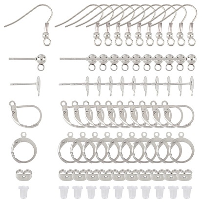 Stainless Steel Stud Earring Findings, with Earring Hooks, Leverback Earrings Findings, Stainless Steel & Plastic Ear Nuts