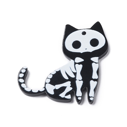 Pendentif acrylique opaque halloween, breloque chat/squelette