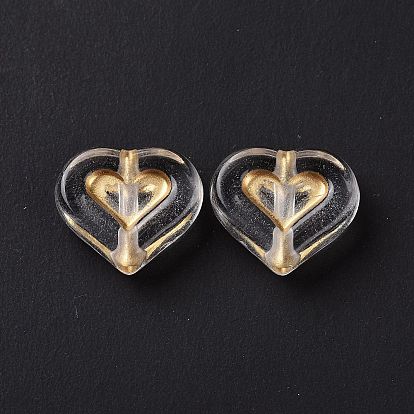 Transparent Acrylic Beads, Golden Metal Enlaced, Heart