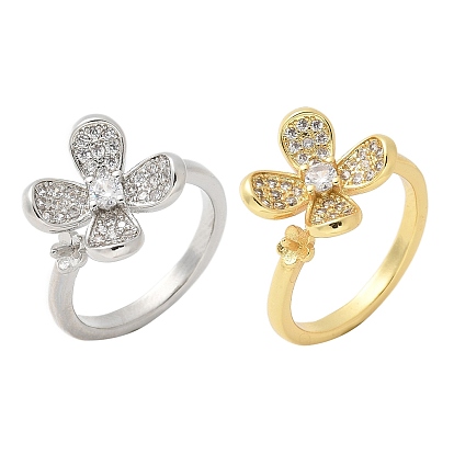 Закрепки для колец-манжет с цветочным узором из латуни с микропаве из кубических цирконий, за половину пробурено бисера, долговечный, без свинца и без кадмия, стойки покрытие