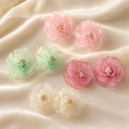 Серьги-гвоздики из шифона и пластика для женщин, цветок