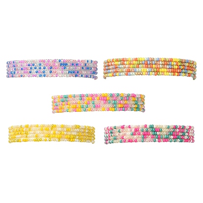 5Pcs Glass Seed Beaded Stretch Bracelets Set