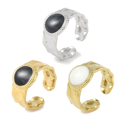 Ионное покрытие (ip) 304 плоские круглые манжеты с эмалью из нержавеющей стали, кольца на пальцах, широкие открытые кольца для женщин