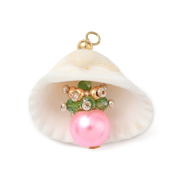 Подвески из натуральных ракушек и круглого стекла, подвески в форме ракушки с железными петлями, золотые