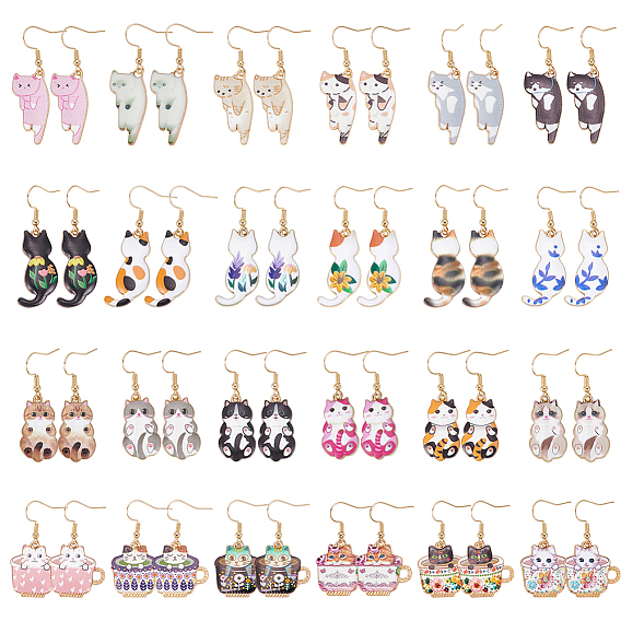 24 пары 316 серьги-подвески в форме кошки из хирургической нержавеющей стали, с подвесками из эмали и сплава , золотые